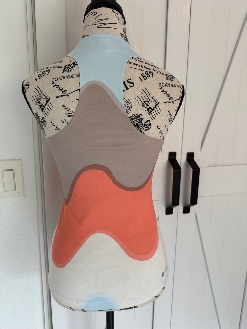 Marimekko Coral, Taupe & Light Blue Wave Racerback Tank